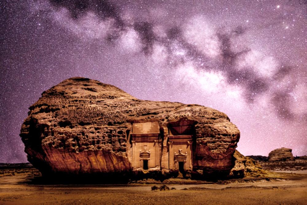 A Nabataean tomb at Hegra under the Milky Way